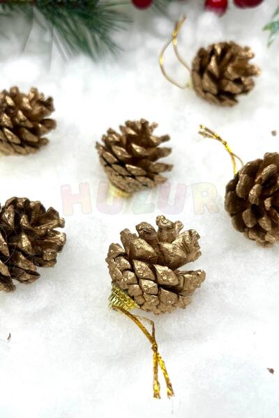 Huzur Party Store Χρυσοκίτρινο - 6 τεμάχια 4 εκ. Πραγματικός κώνος, Πρωτοχρονιάτικο Στολίδι Πεύκου Πρωτοχρονιάτικο Στολίδι Κρεμαστό δέντρο