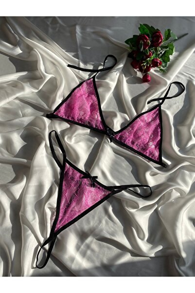 Soft Textured Tulle Lace Detailed Bra Briefs Set