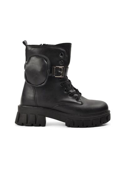 Twingo Deri Görünümlü Toka Detaylı Cepli Fermuarlı Su Geçirmez Kadın Bot