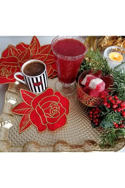 Lady Rio Coffee Side Napkin, Presentation Napkin, New Year's Cocktail Napkin, 6 Pieces, (rose Model)