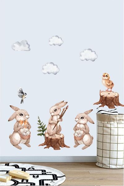 Piksel Grafik Autocolant de perete pentru camera copiilor Rabbit Friends