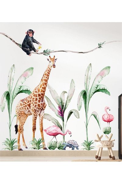 Piksel Grafik Autocolant de perete pentru camera copiilor cu animale tropicale