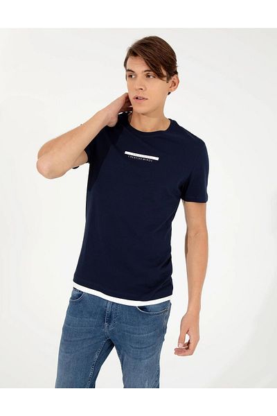 Pierre Cardin Μπλουζάκι Navy Blue Slim Fit Crew Neck