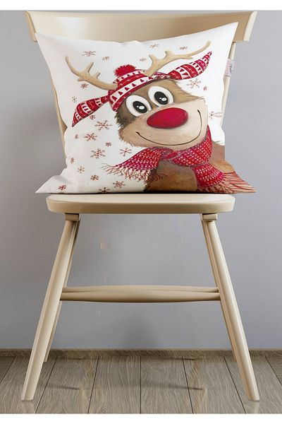 menesahome New Year's Deer Throw Pillow Cover, Christmas Deer Throw Pillow Cover, Deer Patterned Throw Pillow Cover, Christmas Gift