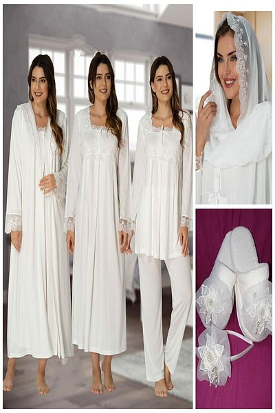 kaktüslohusa جهد المرأة إكرو الأمومة ثوب النوم بيجامة مجموعة روب للنوم تاج النعال شال مجموعة من 7 2405