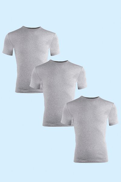 Ceylanoğlu 3' Gray Ribbed Men's Crew Neck Half Sleeve Undershirt
