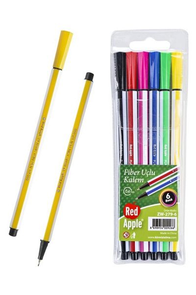 Red Apple Fineliner Pen Set 6 Colors Zw-279-6
