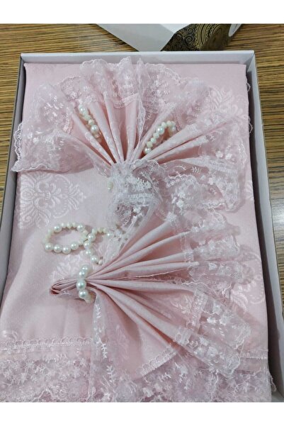 KDKTEKSTİL 8 Kişilik 18 Parça  Pudra Dertsiz Fransız Güpürlü Masa Örtüsü Takımı