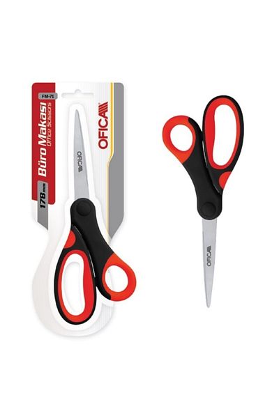 Ofica 7" Ergonomic Soft Grip Blistered Office Scissors Fm-71