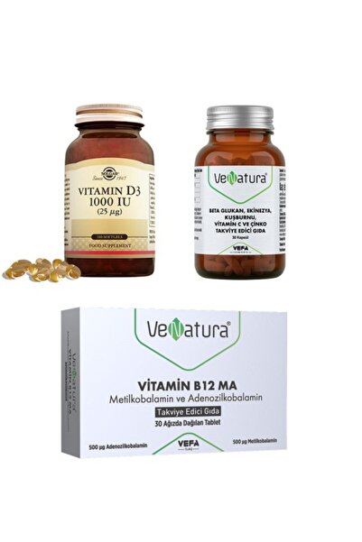 Solgar Vitamin D3 1000IU- 100 Capsules +VenaturaBeta Glucan 30 Capsules + B12 MethylcobalaminOdt30 Tablets