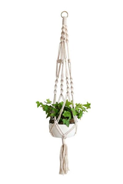 ME TERRA Çiçeklik Makrome Krem Renk Saksılık Çiceklik Makrome Saksılık