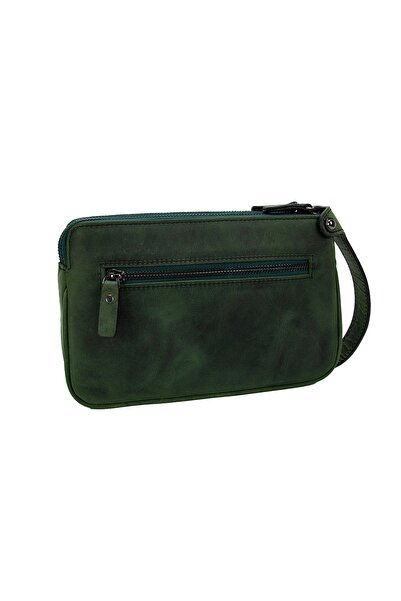 KANGAROO KINGDOM Koyu Yeşil Erkek Portföy El Çantası Clutch Hakiki Dana Deri Crazy Horse 1285-zy