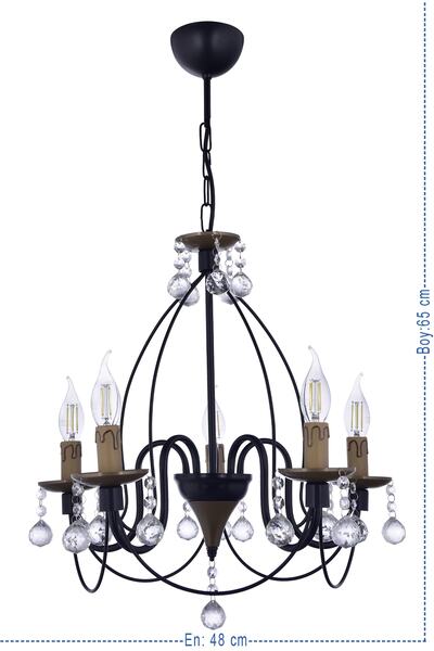 polataydinlatma Kale 5 Li Lüx Taşlı Avize (SİYAH)