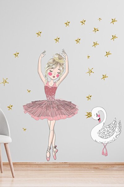 TUGİBU Baby Room Ballerina Swan Star Wall Sticker Set
