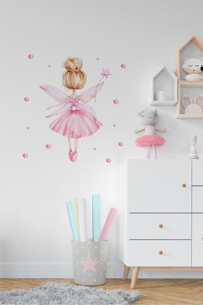 TUGİBU Pembe Kız Balerin Duvar Sticker Seti