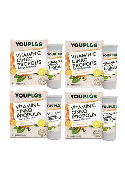 Youplus 20 Effervescent Tablets Containing Vitamin C and Zinc Propolis - 4 Pieces