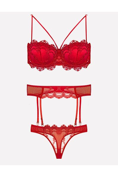 Nurteks Meba Red New Season Garter with Underwire and Push up Bra