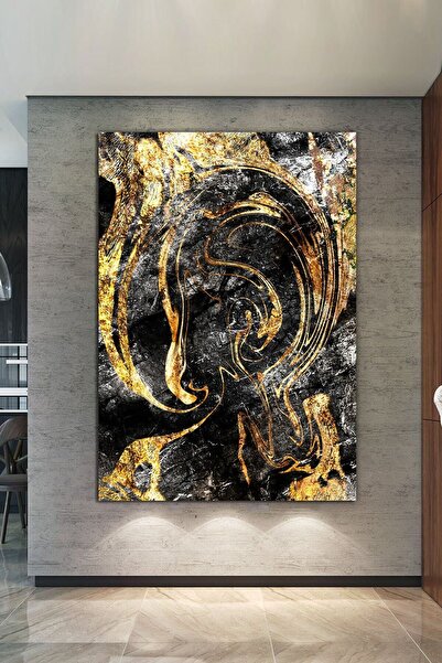 Nazenin Design Soyut Siyah Gold Kanvas Tablo Kanvas Tablo (150x100cm) Dev Boy