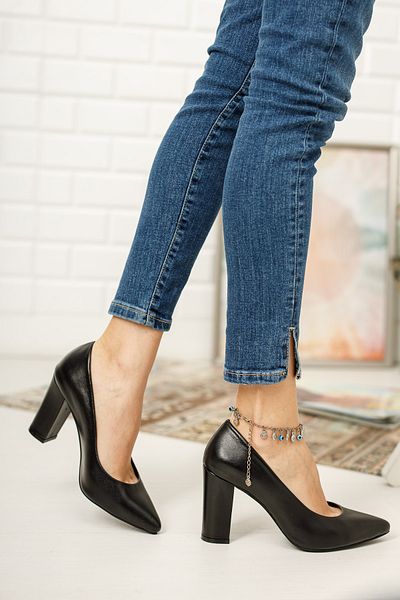 Deripabuc Genuine Leather Black Women's Heeled Leather Shoes Shn-1905
