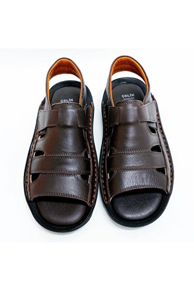 Çelik Men's Brown Genuine Leather Sandals