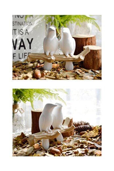 CajuArt Dekoratif Ikili Modern Duvar Askılık Dal Üstünde Kuş Dekor