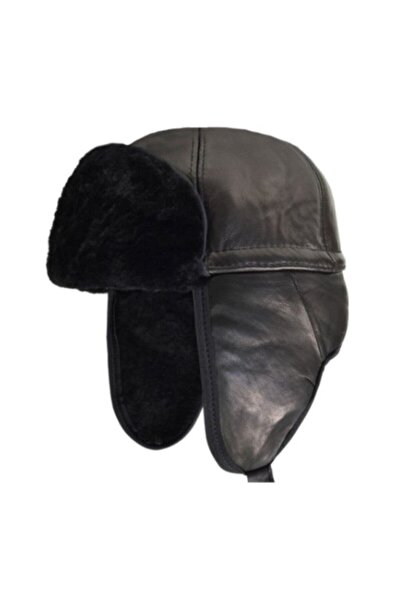 mesa şapka Unisex Siyah Hakiki Deri Pilot Kulaklıklı Şapka Bere