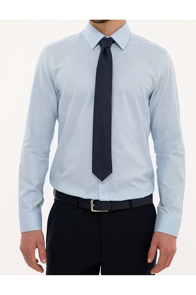 TANİŞ GİYİM Ανδρικό πουκάμισο Slim Fit Απλό Ανοιχτό Μπλε