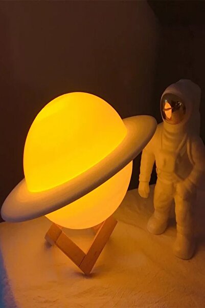 ORİJİNALDÜKKAN 3 Renkli Satürn Gece Lambası Dokunmatik Led Işıklı Ay Hediyeli...