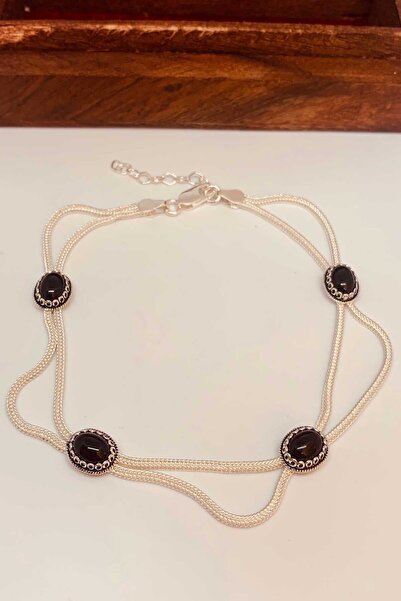 Artuklu Telkari Kadın Oniks Taşlı 925 Ayar Mardin Hasırı Gümüş Halhal