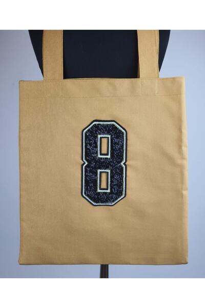 Gönülden Tasarım Unisex Μουστάρδα 8 Πέτρινη Παγιέτα Καθημερινή Υφασμάτινη Τσάντα