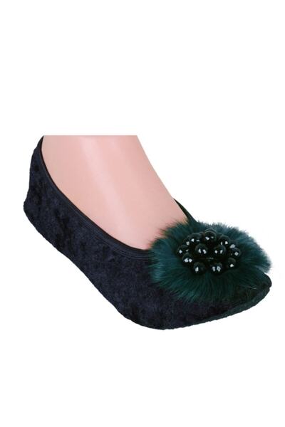 PATİK Emerald Green Feather & Black Women's Flat Shoes Foldable Portable Home...