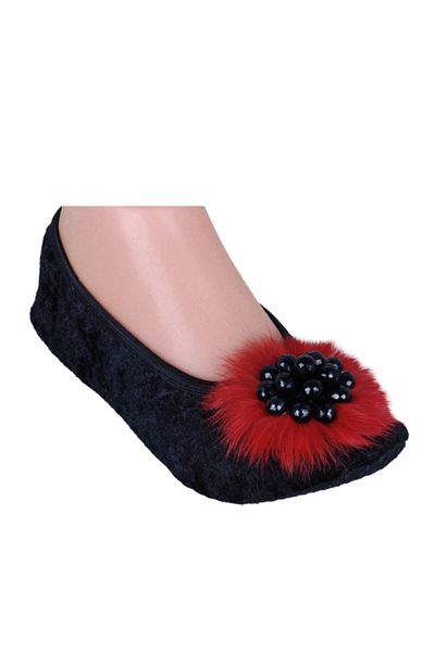 PATİK Red Feather & Black Brooch Women's Kitty Foldable Portable Home Flats in Bag
