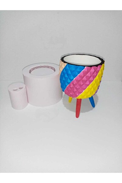 Genel Markalar Ayaklı Desenli Saksı Silikon Kalıbı Büyük Boy