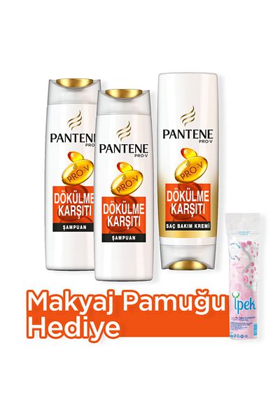 Pantene 500 ml x 2 Shampoo Effective Against Hair Loss + 470 ml Hair Care Conditioner - Makeup Cotton Gift