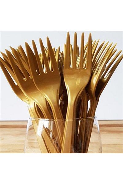 LOMİGA Gold Hard Plastic Fork 25 Pieces 18 cm