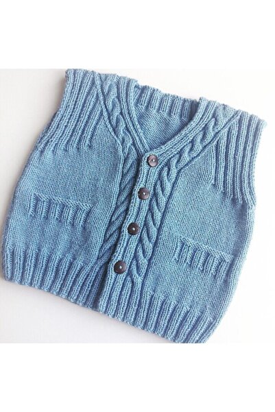 İLHANLAR Bebek Mavi El Örgüsü Yelek