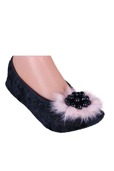 PATİK Powder Feather & Black Brooch Women's Kitty Foldable Portable Home Flats in Bag