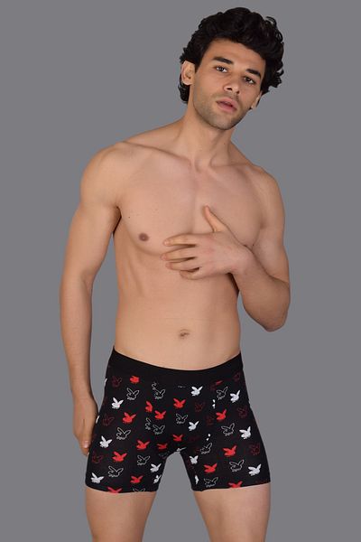COTBOXER Μαύροι ανδρικοί μπόξερ με σχέδια Playboy