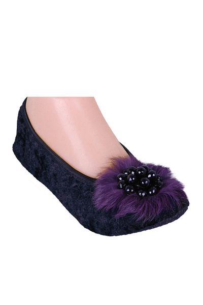 PATİK Purple Feather & Black Brooch Women's Kitty Foldable Portable Home Flats in Bag