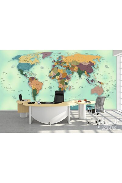 Pluswall Güncel Siyasi Dünya Haritası Özel Tasarım Duvar Kağıdı 1 Metre Kare