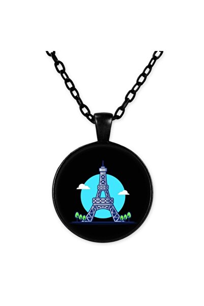 astak Black Chain Eiffel Tower Necklace