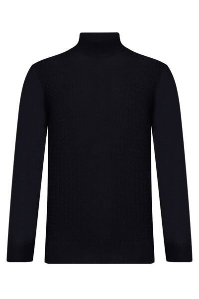 SÜVARİ Desenli Yarım Balıkçı Yaka Lacivert Erkek Triko Kazak