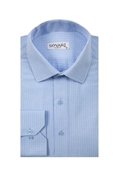 SÜVARİ Slim Fit Armür Desenli Beyaz Erkek Gömlek