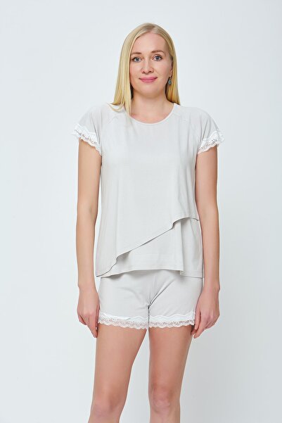 Motherway Жіночий сірий бавовняний комплект піжами для годування та вагітних