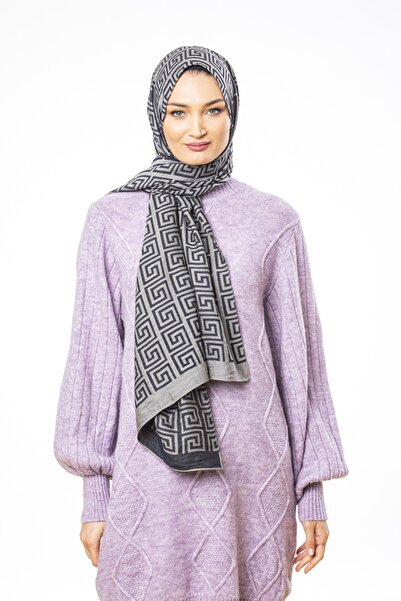 19V69 ITALIA Gray Black Jacquard Modal Shawl 75x200 Cm With Scarf Hanger And Gift Set