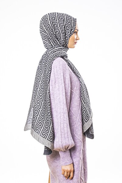 19V69 ITALIA Gray Black Jacquard Modal Shawl 75x200 Cm With Scarf Hanger And Gift Set