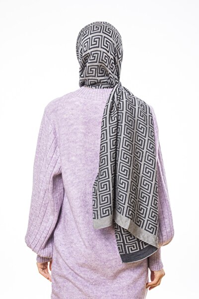 19V69 ITALIA Gray Black Jacquard Modal Shawl 75x200 Cm With Scarf Hanger And Gift Set