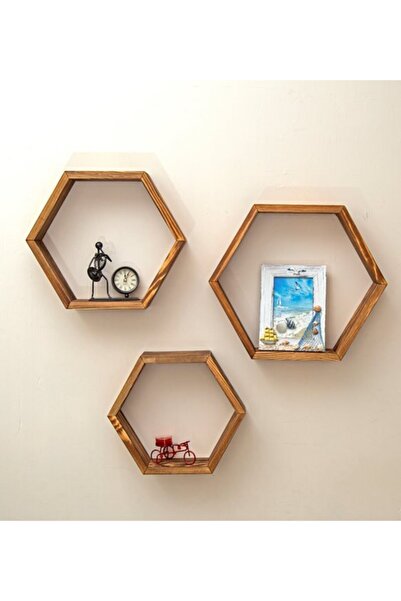 Simya Oyun Aletleri Decorative 3-Piece Hexagonal Wooden Wall Shelf