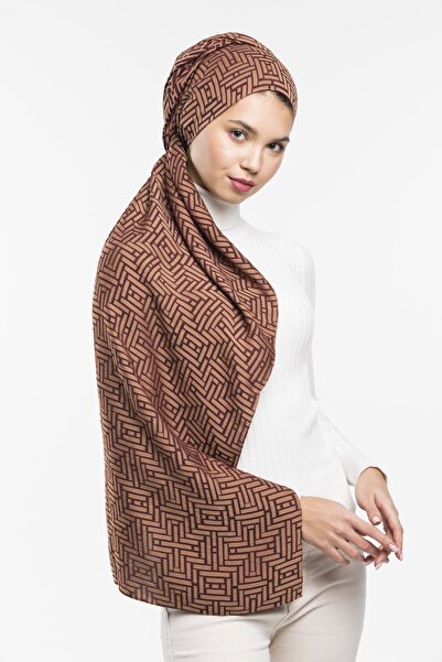 19V69 ITALIA Кафяв, бежов, жакардов модален шал 75x200 см със закачалка за ша...
