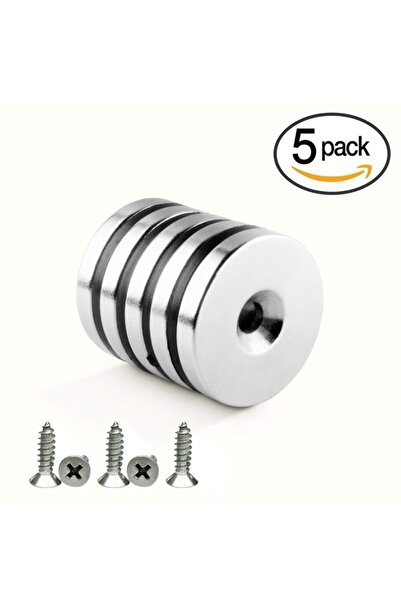 Dünya Magnet 5 Adet D15m X 10/5,5mm X 3mm Havşa Delikli Güçlü Neodyum Mıknatıs
